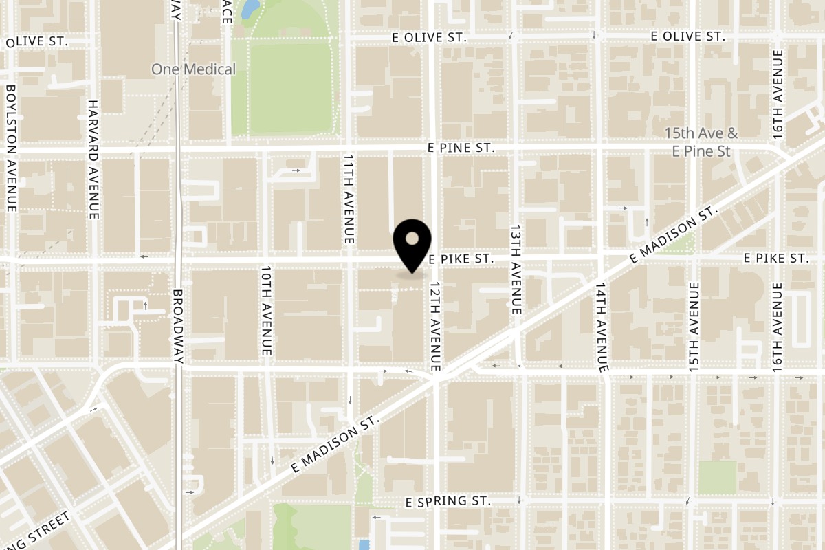 Map showing the location of Bai Tong Thai Street Cafe on 1121 E Pike St in Seattle